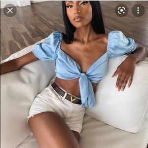 Tiger mist blue satin tie top size L